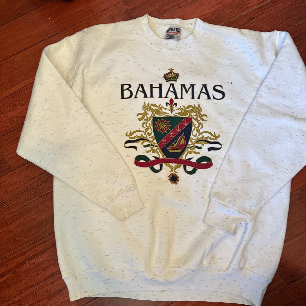 Vtg Oneita Bahamas Sweatshirt Mens Large White Speckled Graphic Pullover